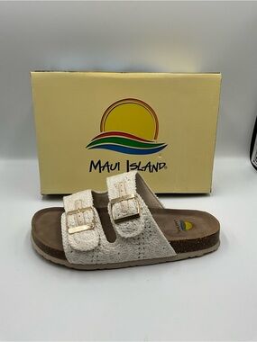 Maui Island Women's Cream Crochet Double-Buckle Sandal